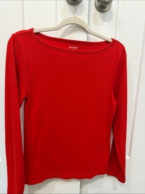 Old Navy Bright Red Long-Sleeve Boatneck Tee
